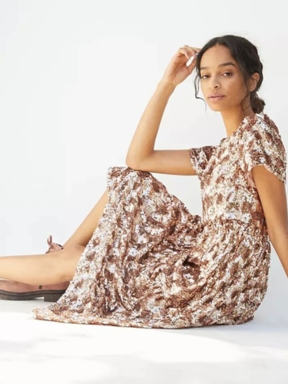 Anthropologie Maeve Rose Gold Sequin Midi Dress - Picture 8 of 9